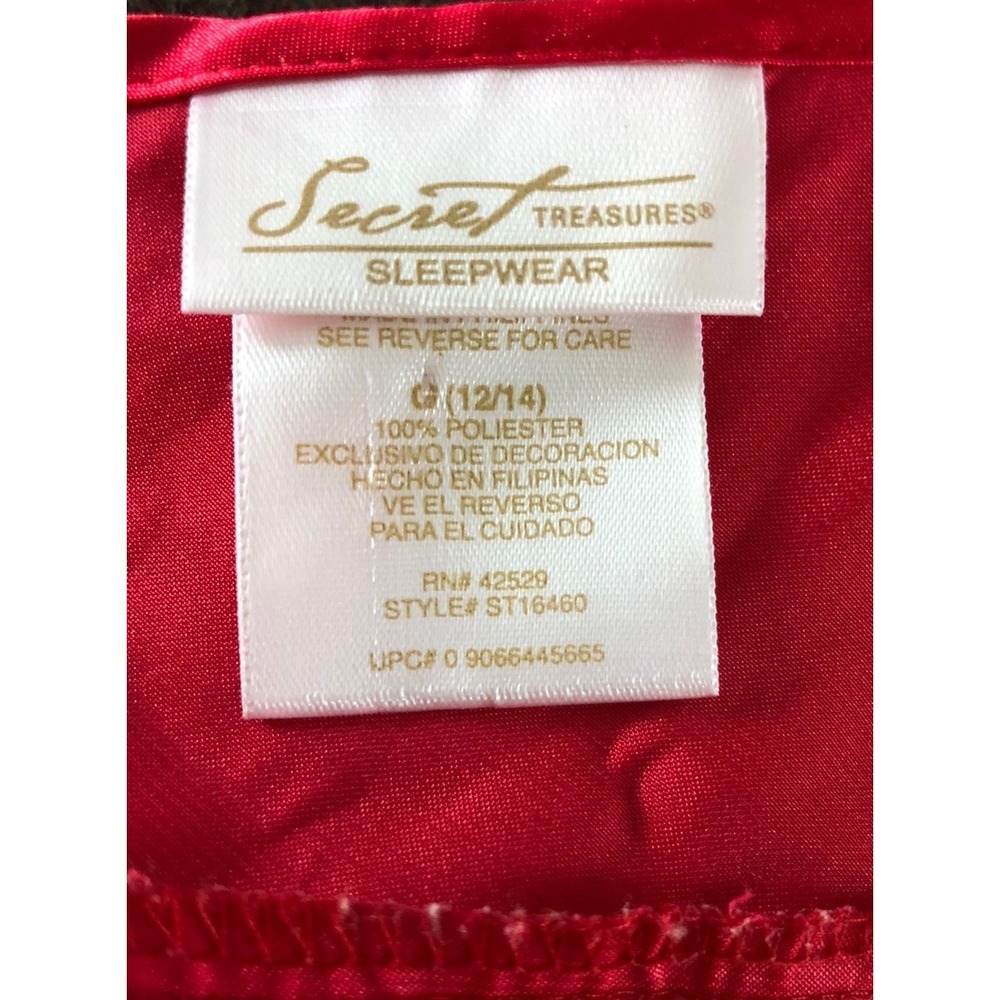Vtg Secret Treasures Red Shiny Satin Polyester Lace Trim Nightie Sequins Women L - Picture 11 of 14